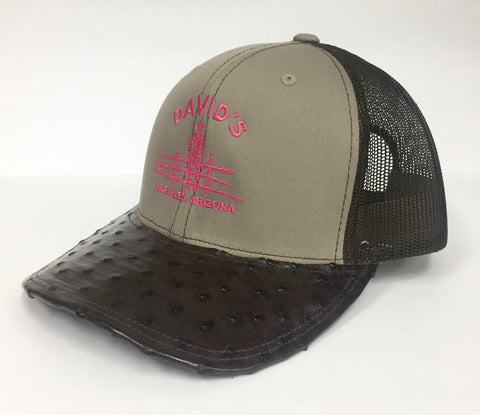 Khaki/Coffee cap with nicotine full quill ostrich visor