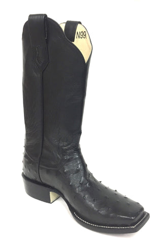 Full Quill Black Ostrich Boot