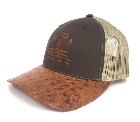 Brown/Khaki cap with brandy md half quill ostrich visor