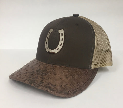 Brown/khaki cap with kango tabac B  half quill ostrich visor