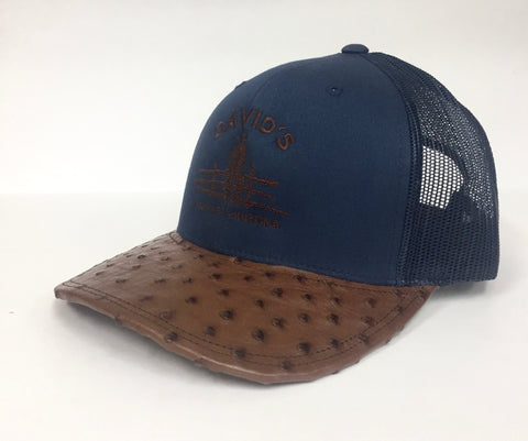 Navy cap with mango tabac cc full quill ostrich visor