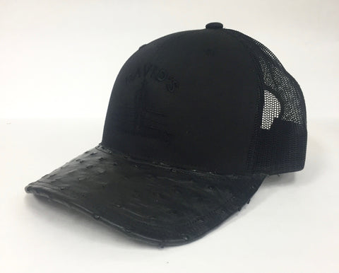 Black cap with black full quill ostrich visor