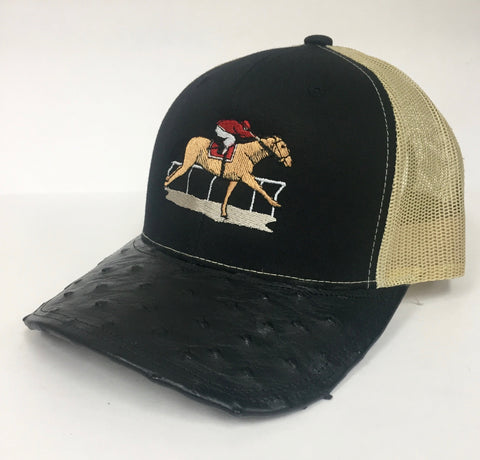 Black/ Vegas Gold cap with black full quill ostrich visor