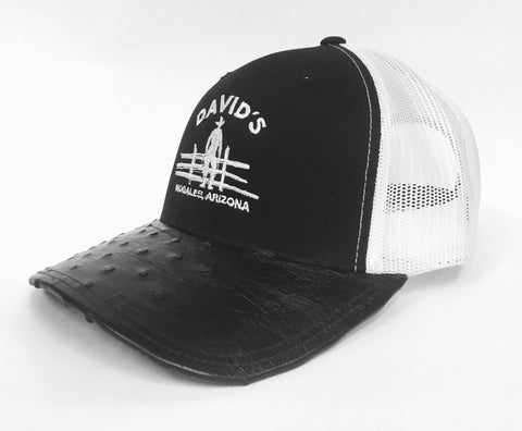 Black/white cap with black half quill ostrich visor