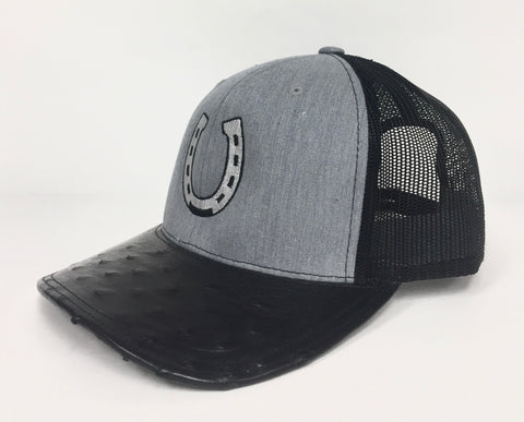 Heather Grey/Black cap with black half quill visor (horseshoe design)