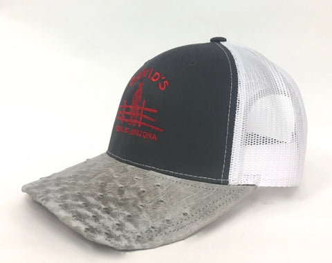 Charcoal/white cap with light mist b half quill ostrich visor