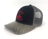 Black/Charcoal cap with serpentine cc half quill ostrich visor